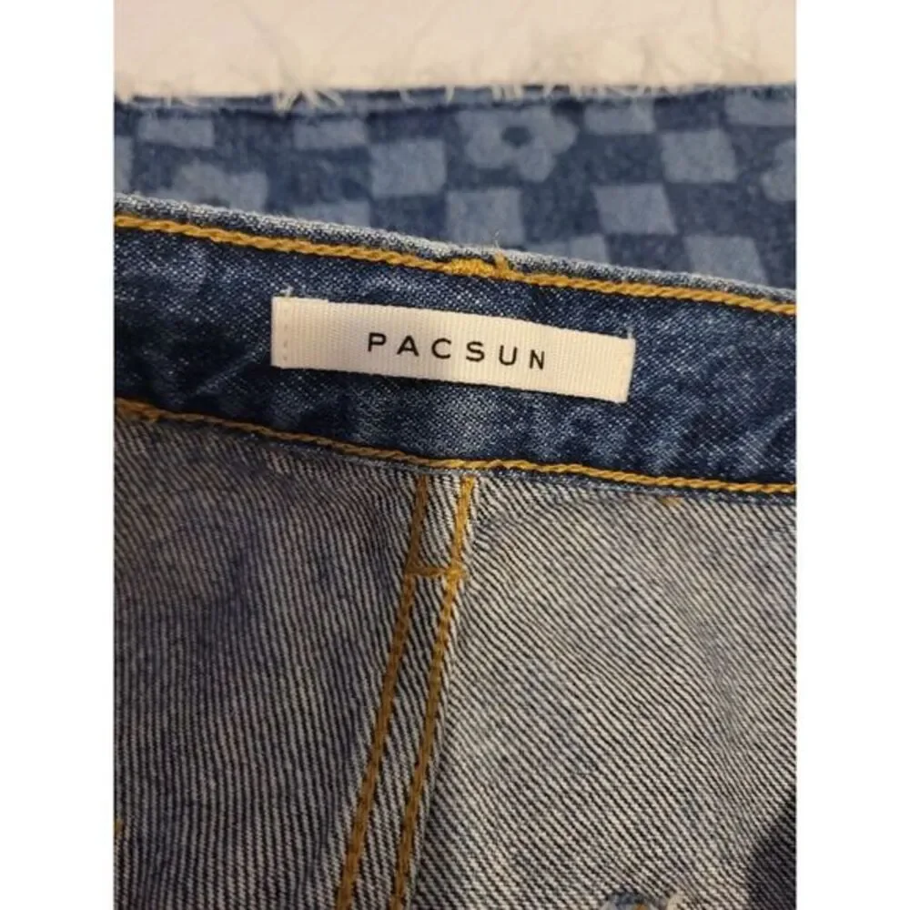 Pacsun Jeans Womens 26 Patchwork Floral Wide Leg Carpenter Raw‎ Hem Denim Retro